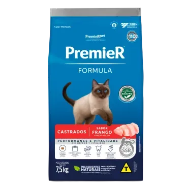 Racao Premier Formula Gatos Castrados Frango 7.5kg frente